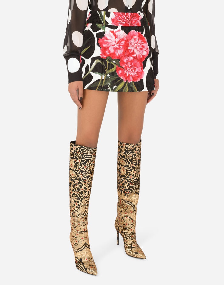 Carnation-print brocade miniskirt - 4