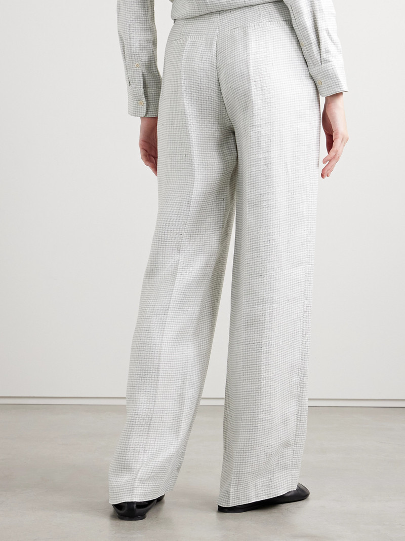 Houndstooth Linen-blend Wide-leg Pants 3