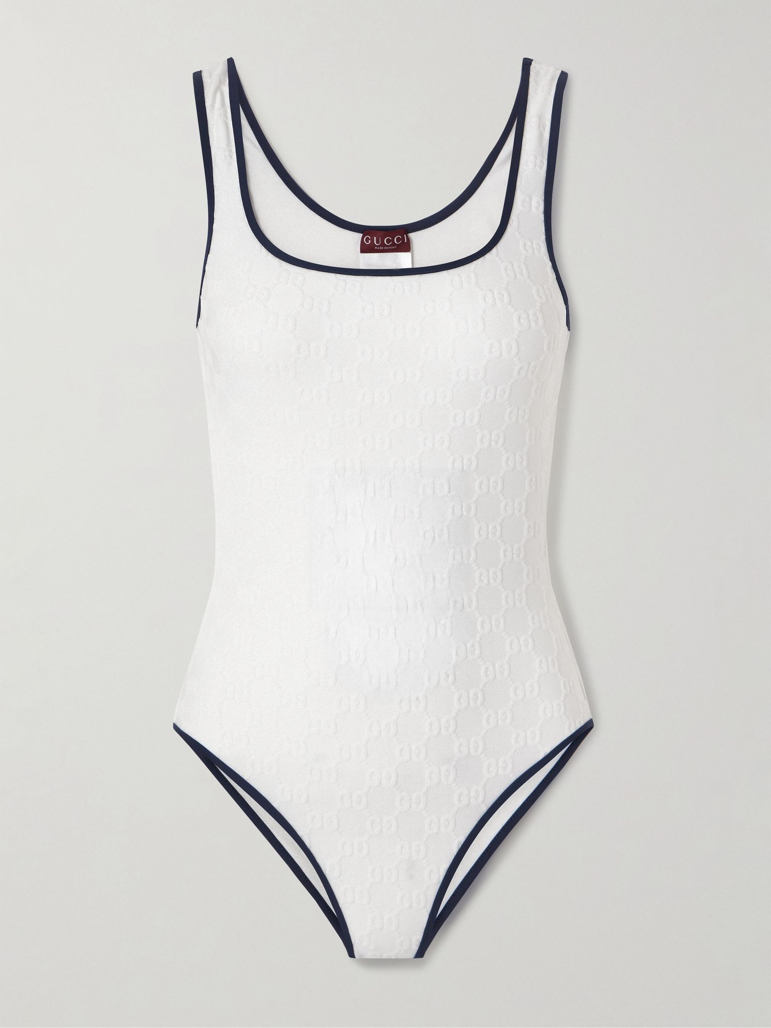 Piped terry-jacquard swimsuit White - 1