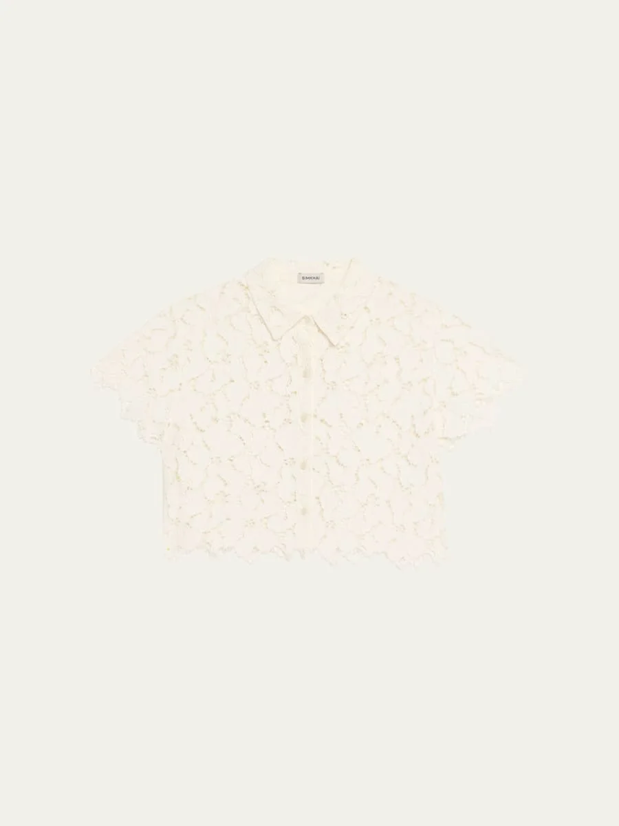 Marjorie Short-Sleeve Lace Camp Shirt - 1