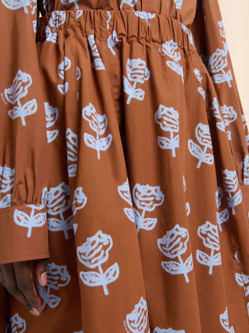 BROWN POPLIN EGG SKIRT WITH SPRAYED ROSES PRINT - 4