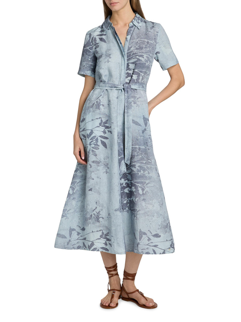 Women's Audria Floral Linen-Blend Belted Midi-Dress - Sky Floral 3