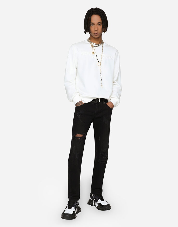 Black skinny stretch jeans with repaired rips - 2
