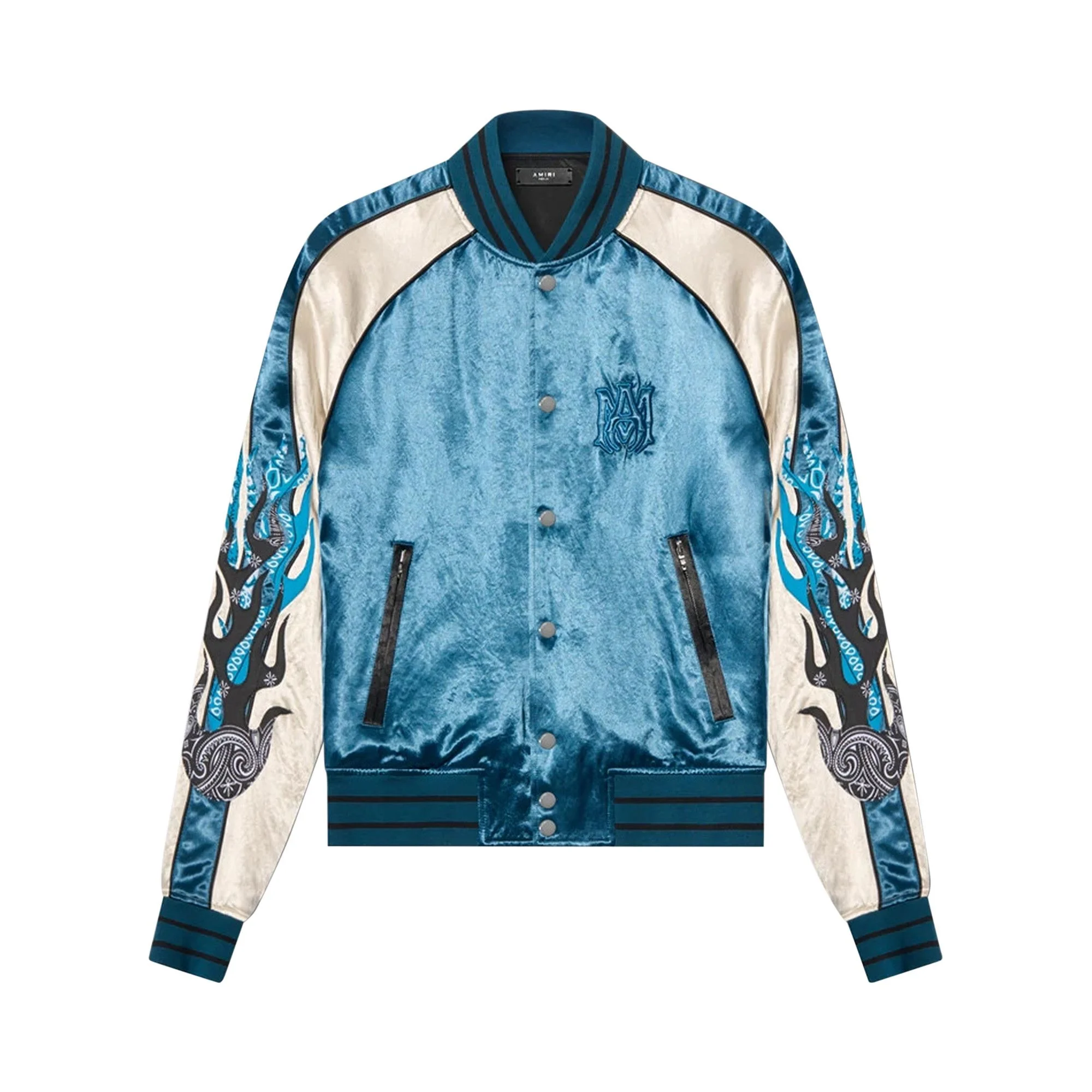 Amiri Satin Flames Souvenir Jacket 'Blue' - 1