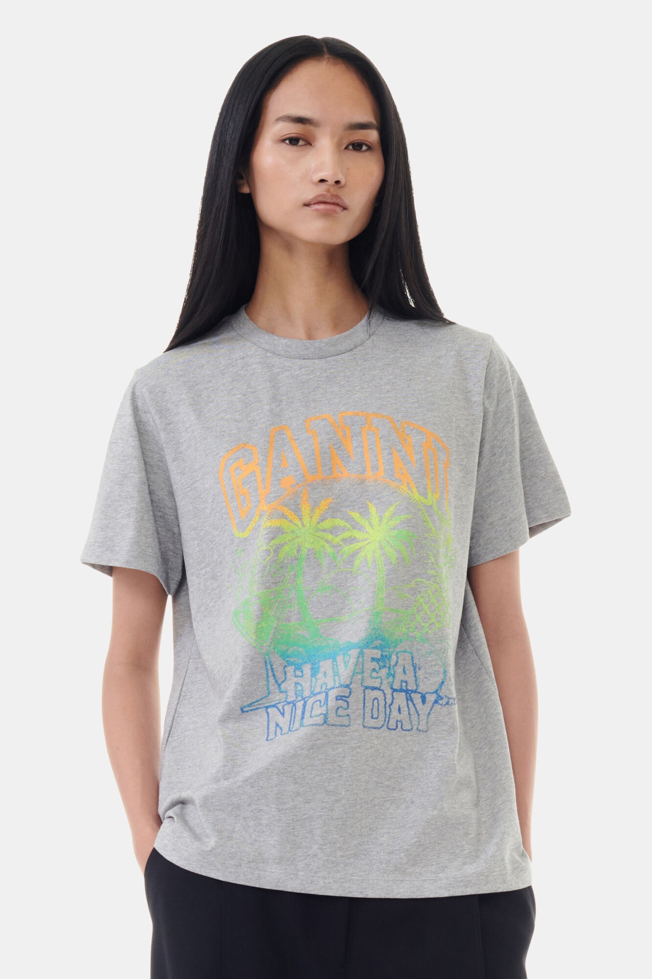 ★Ganni★ Basic Jersey Moonlight Relaxed Fit Short Sleeve T- Basic Jersey Moonlight Relaxed T-Shirt