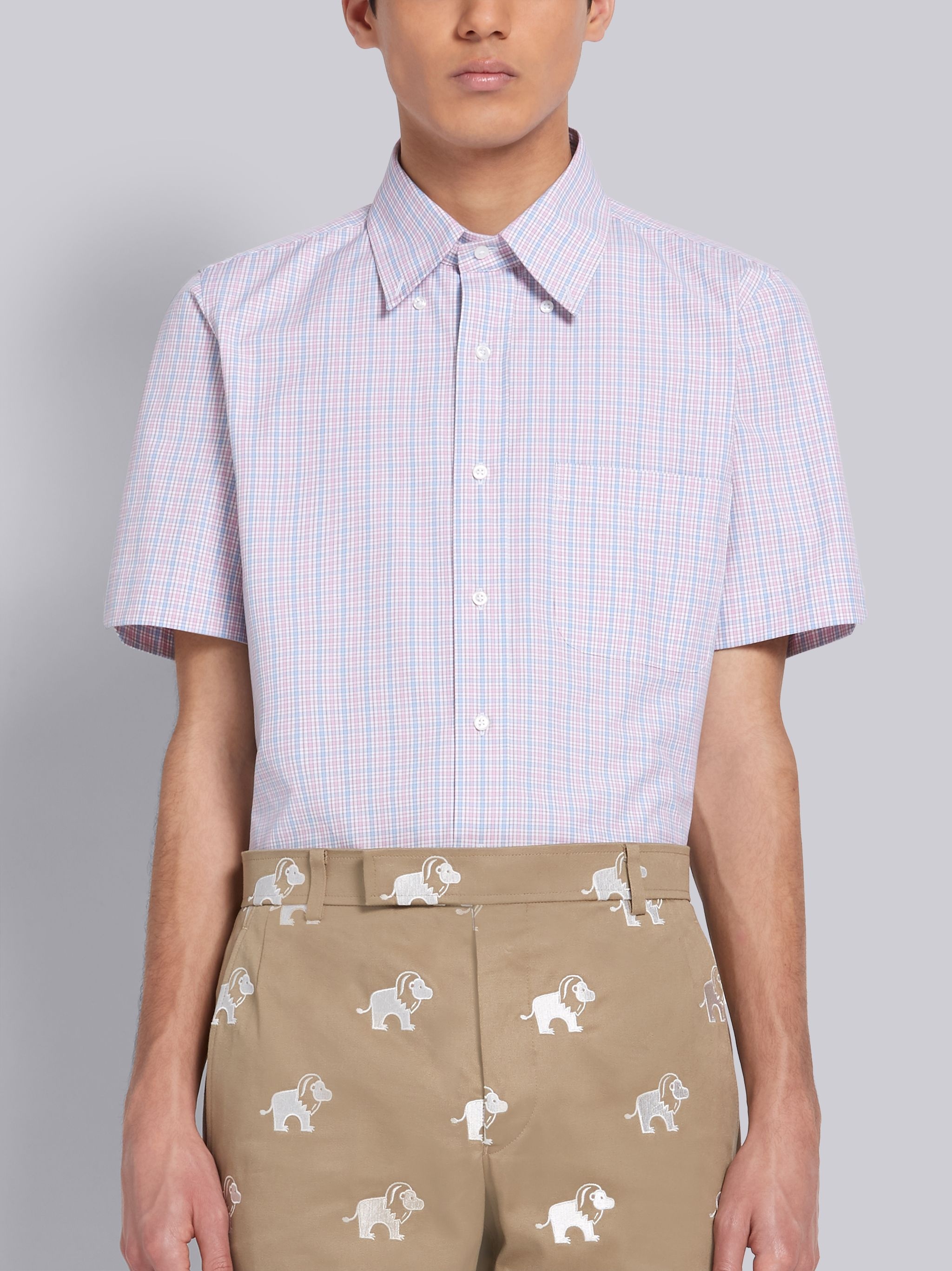 Tricolor Cotton Poplin Check Short Sleeve Shirt - 1