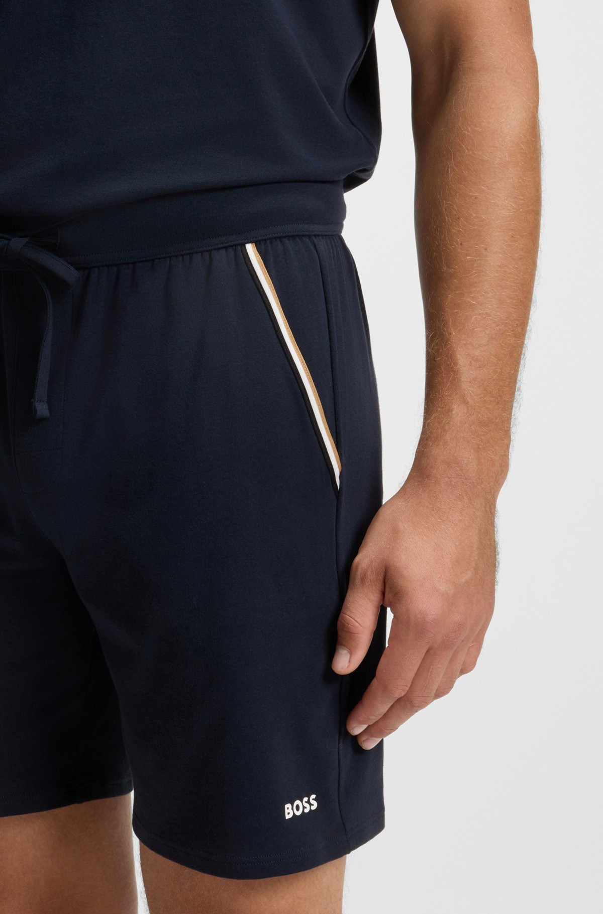 STRETCH-COTTON PAJAMA SHORTS WITH SIGNATURE-STRIPE TAPE - 5