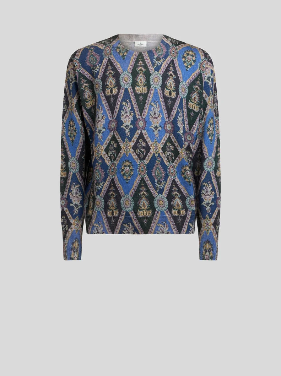 WOOL JACQUARD SWEATER WITH DIAMOND MOTIF - 1