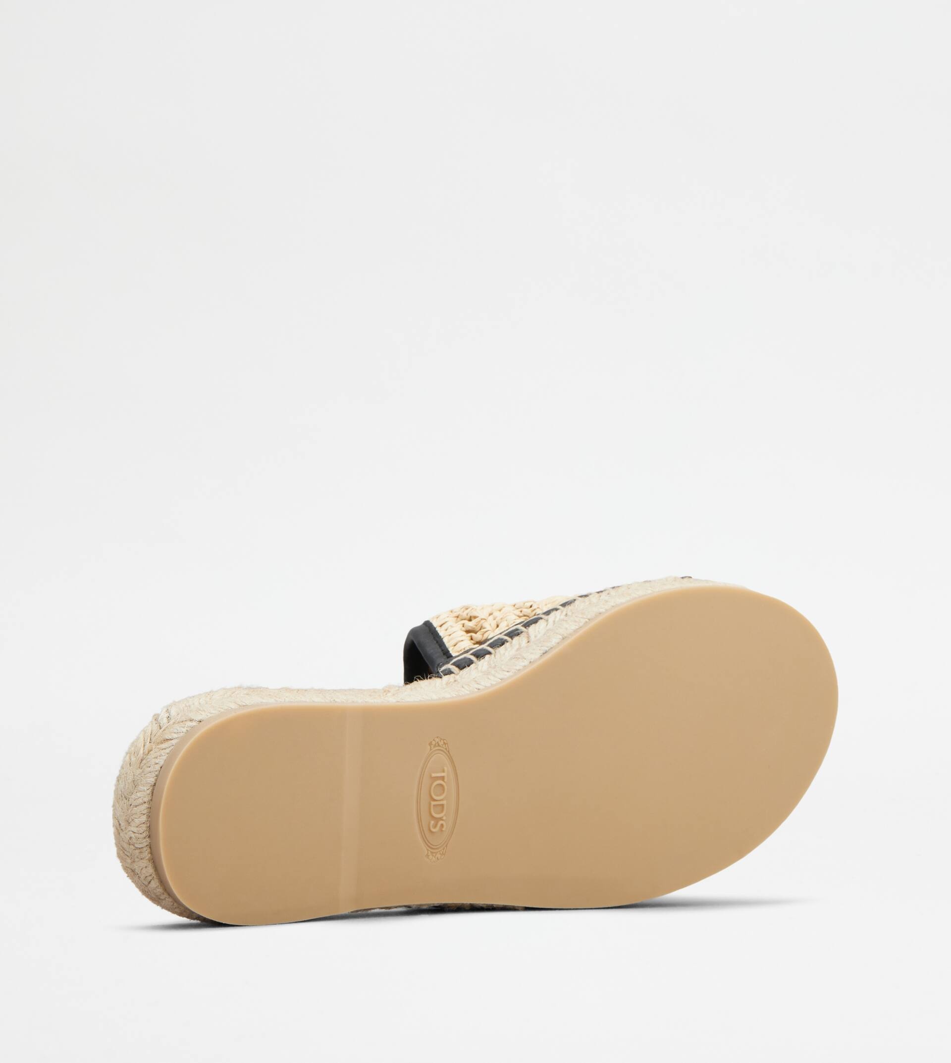 SANDALS IN LEATHER AND FABRIC - BLACK, BEIGE - 5