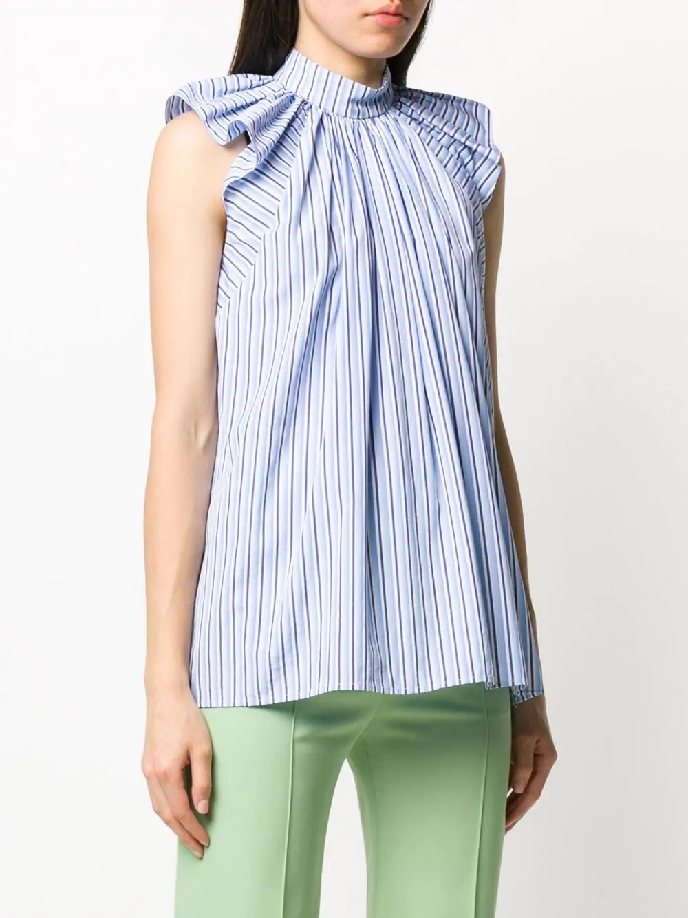 ruched shoulder striped blouse - 3