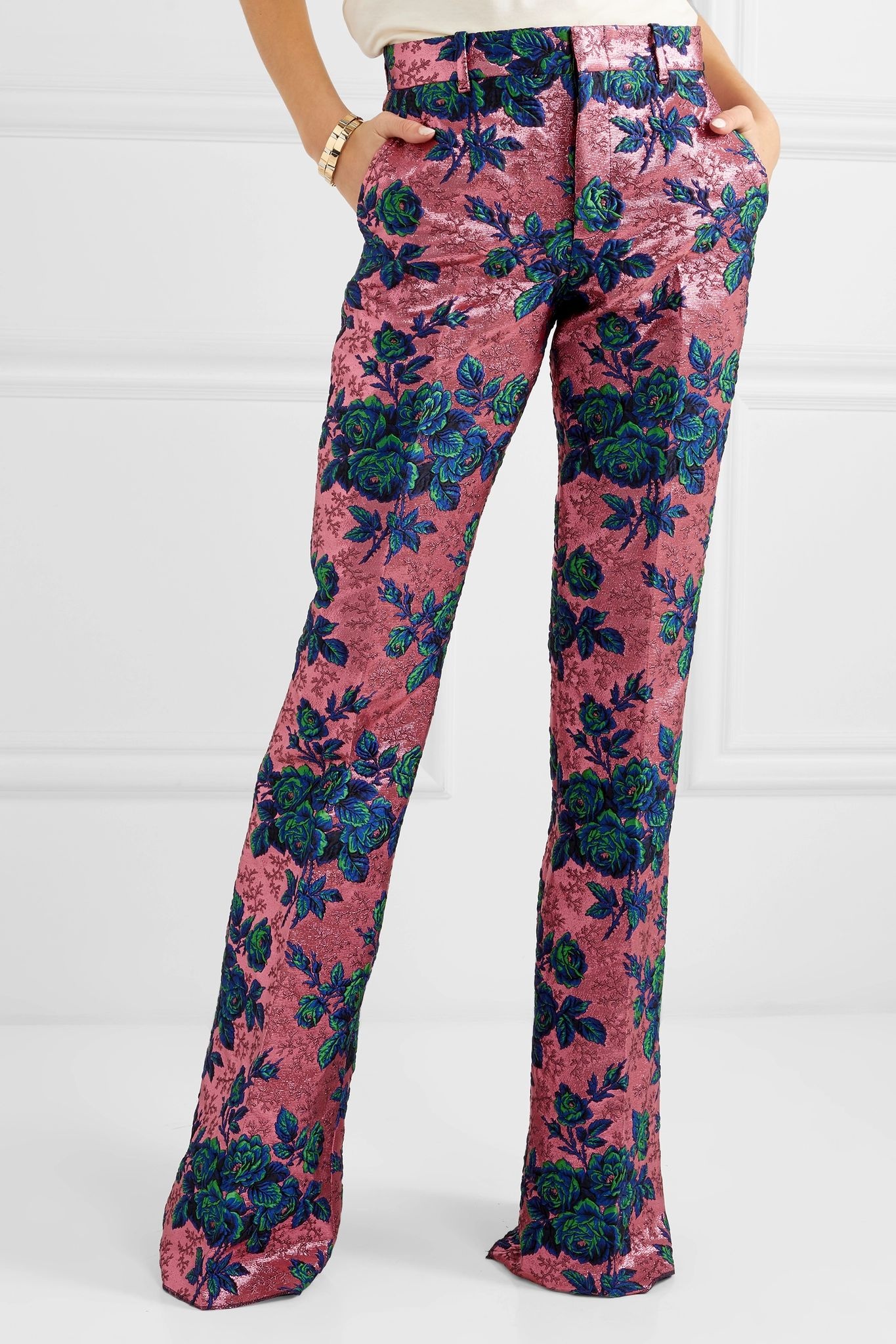 Floral brocade flared pants - 3