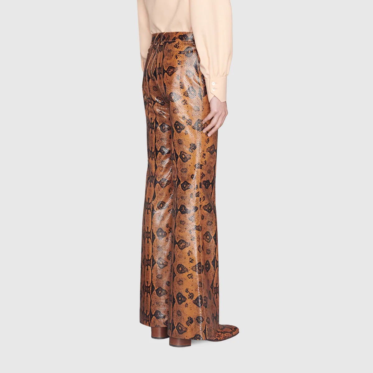 Boa print flared leather pant - 4