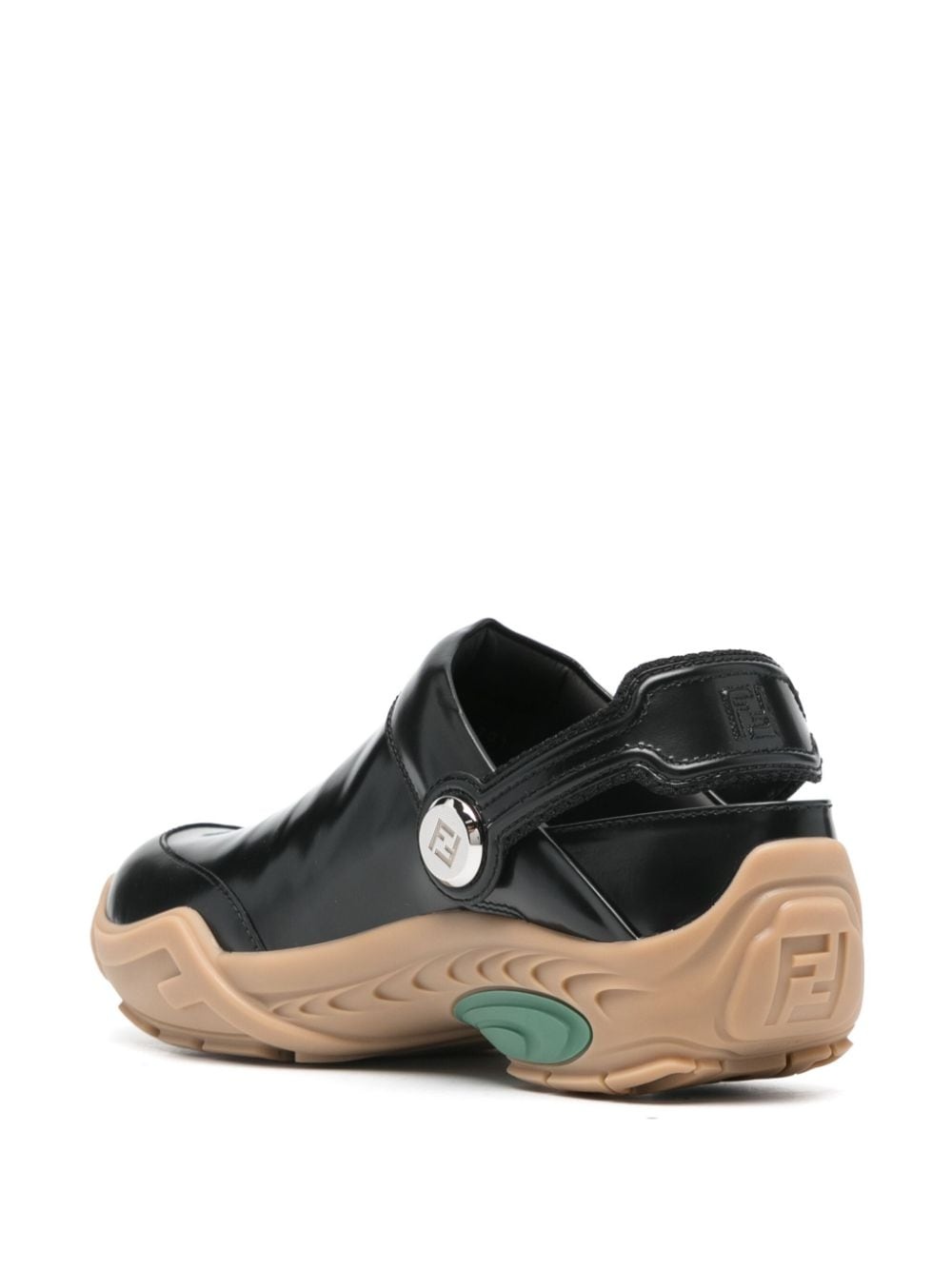 FF-embroidered leather clogs - 3