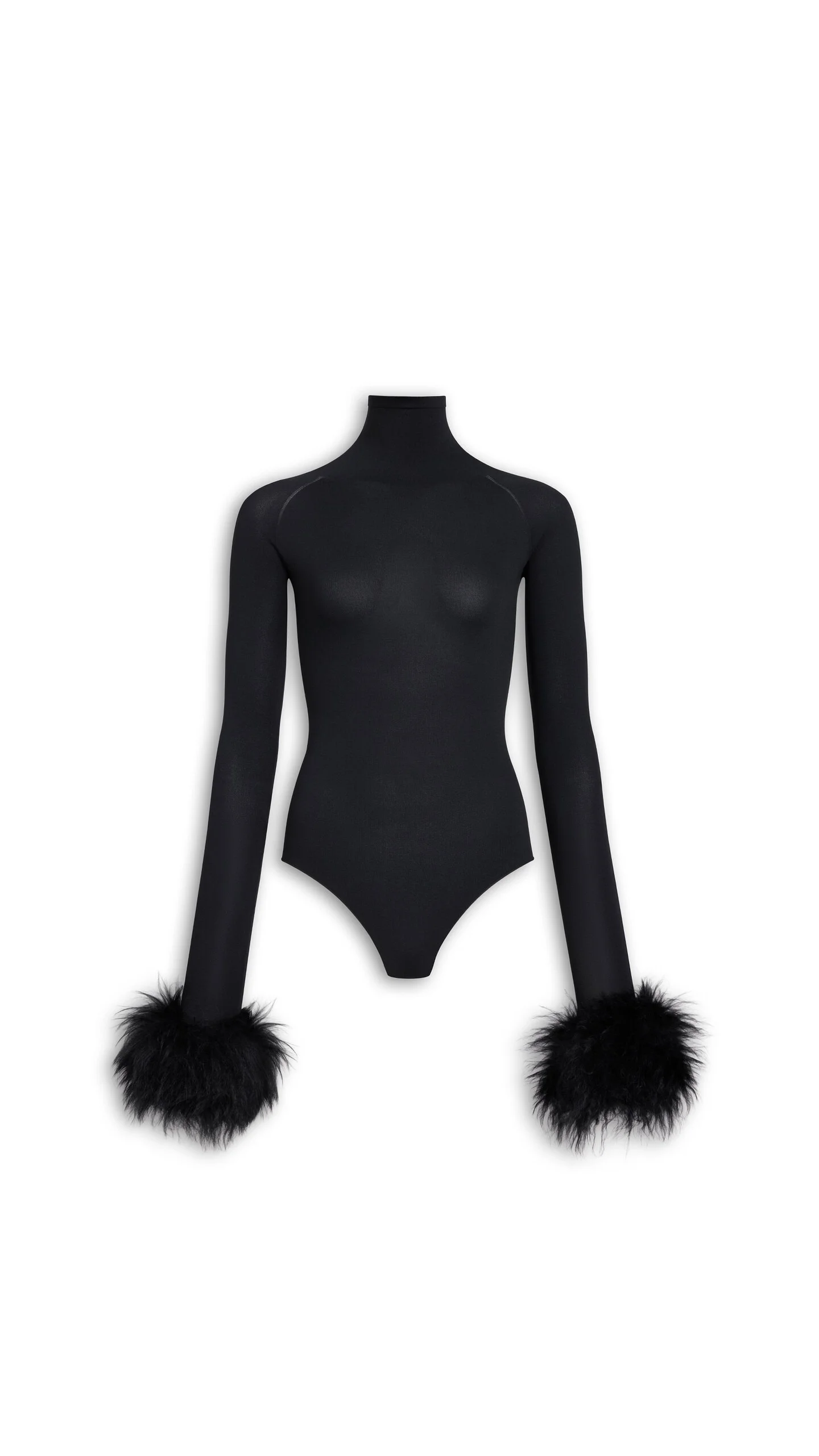 FUR CUFF SECOND-SKIN KNIT BODYSUIT - 1