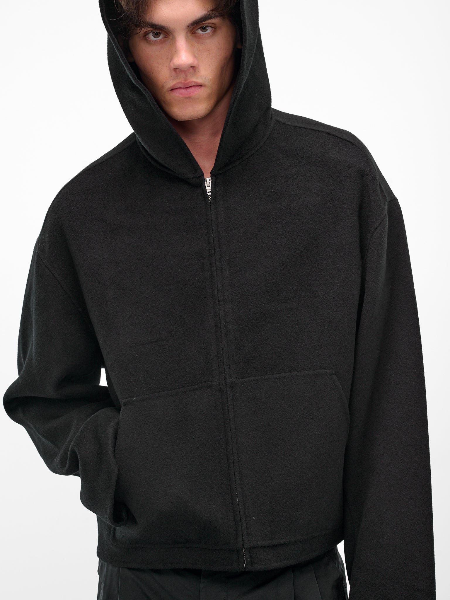 Black Cashmere Hooded Zip Jacket - 4