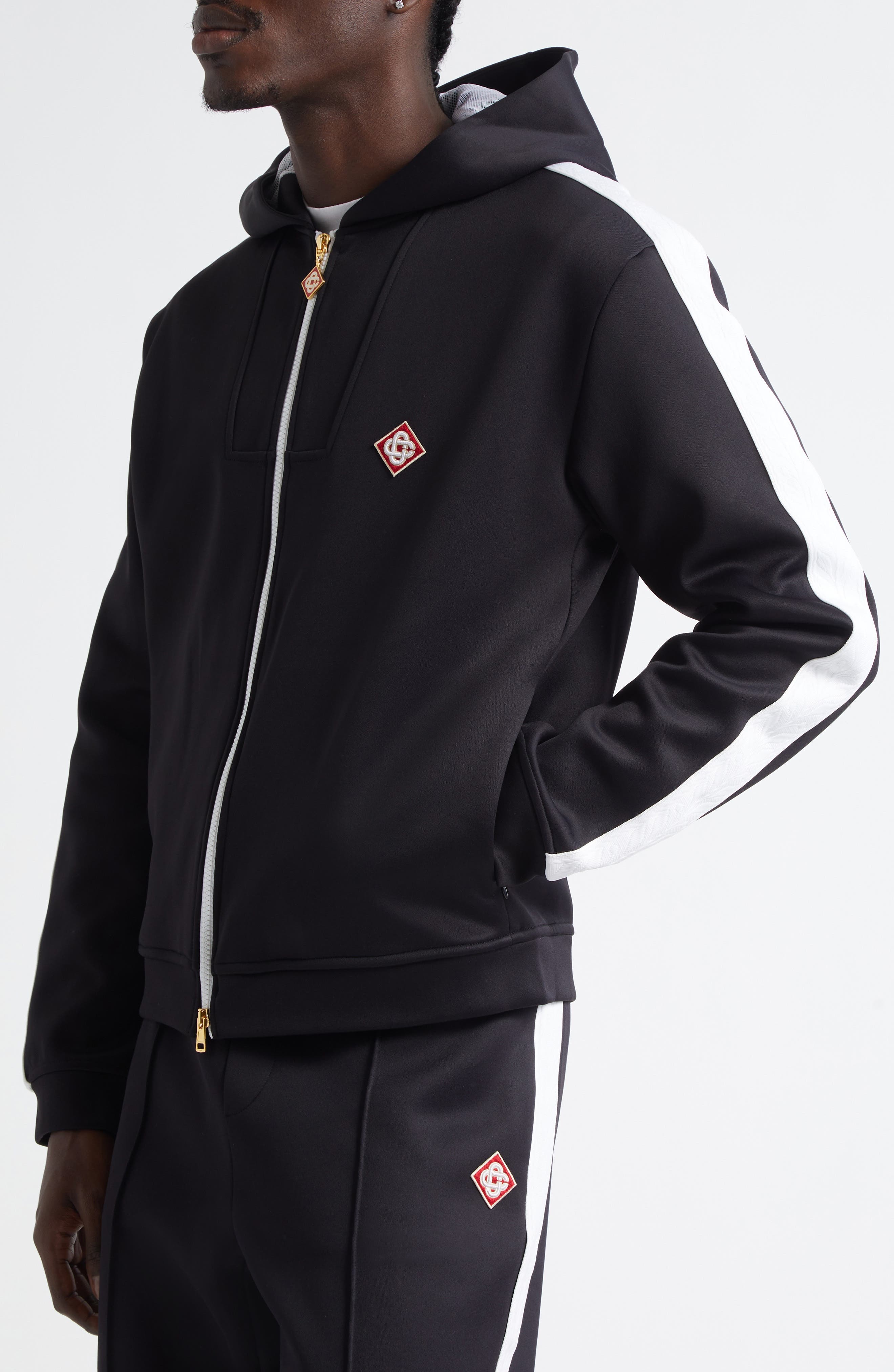Casablanca Laurel Tape Hooded Scuba Jersey Track Jacket in Black at Nordstrom - 5