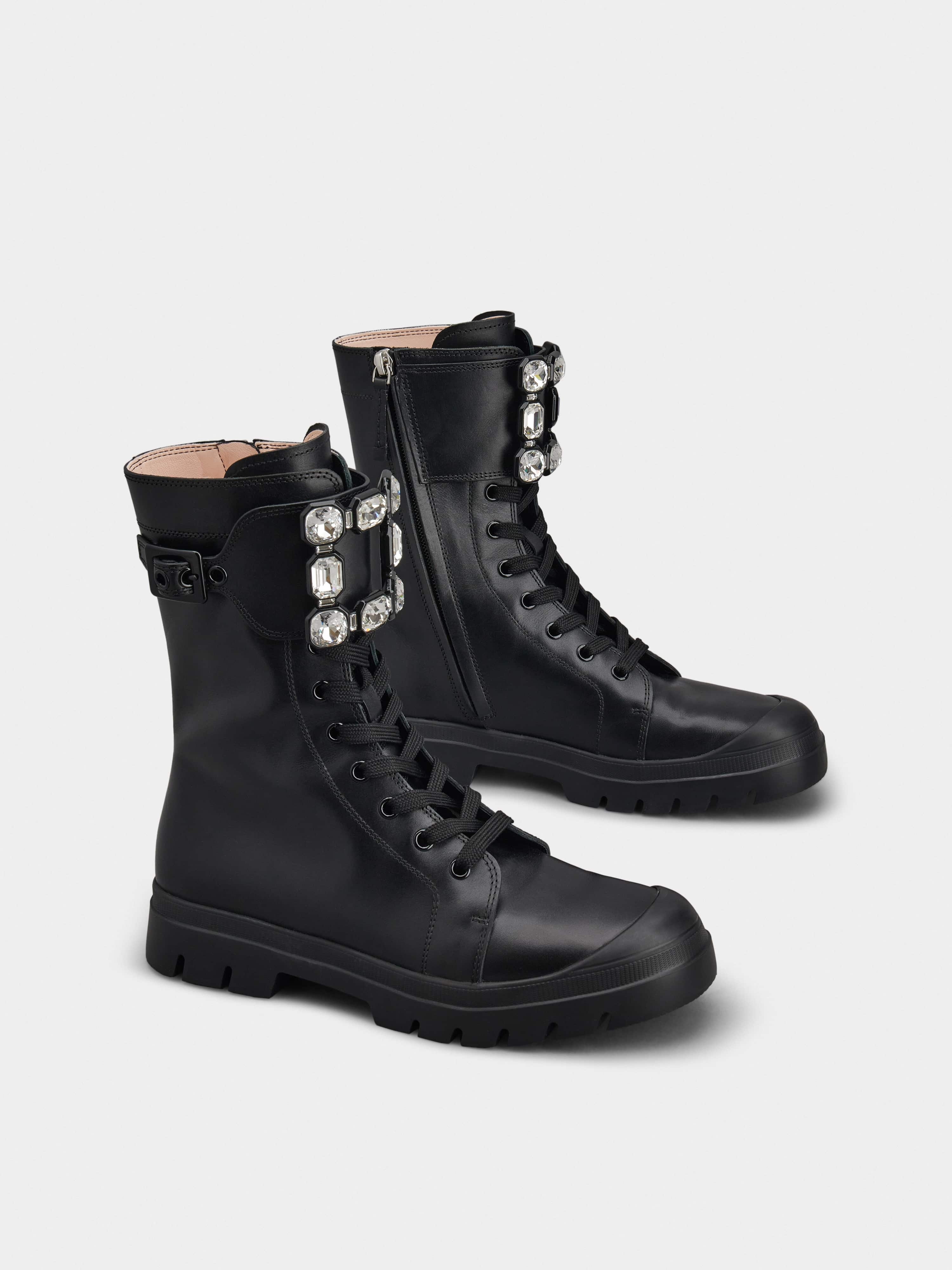 Walky Viv' Strass Buckle Lace Up Boots in Leather - 3