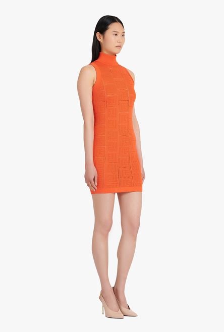 Short dark orange eco-designed knit dress with Balmain monogram - 7