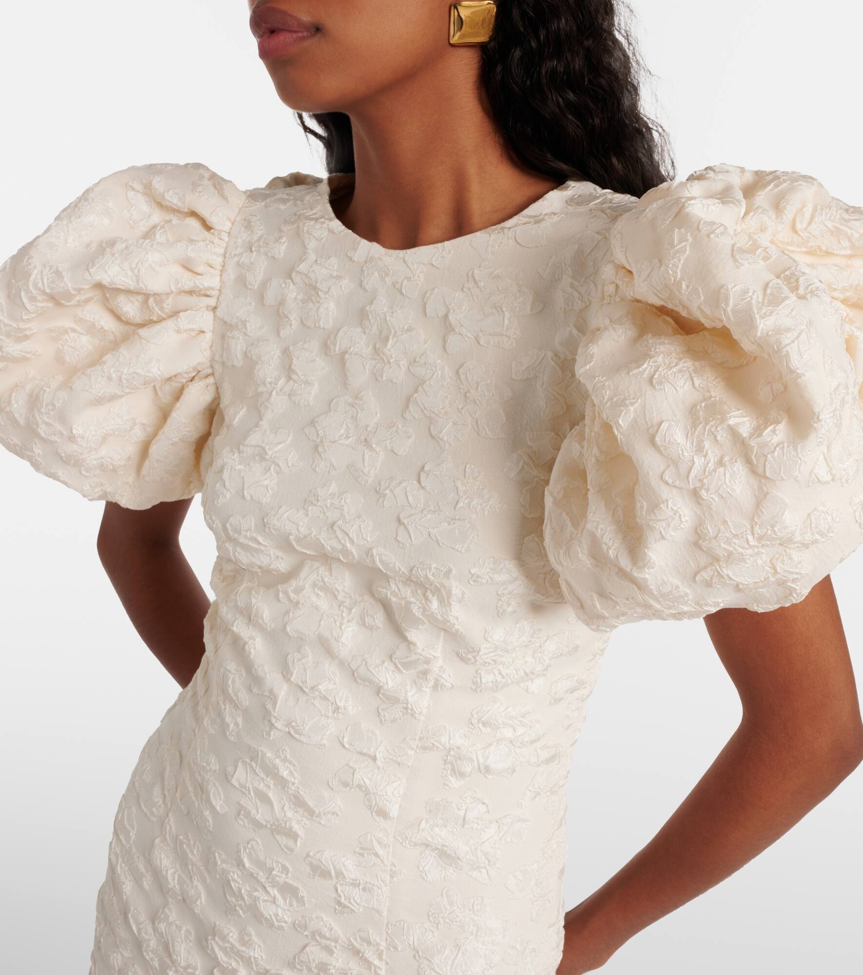 Bridal floral jacquard midi dress - 4