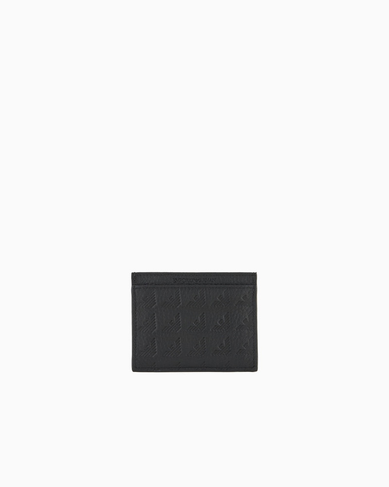 EMPORIO ARMANI LEATHER CARD HOLDER WITH ALL-OVER EMBOSSED EAGLE outlook