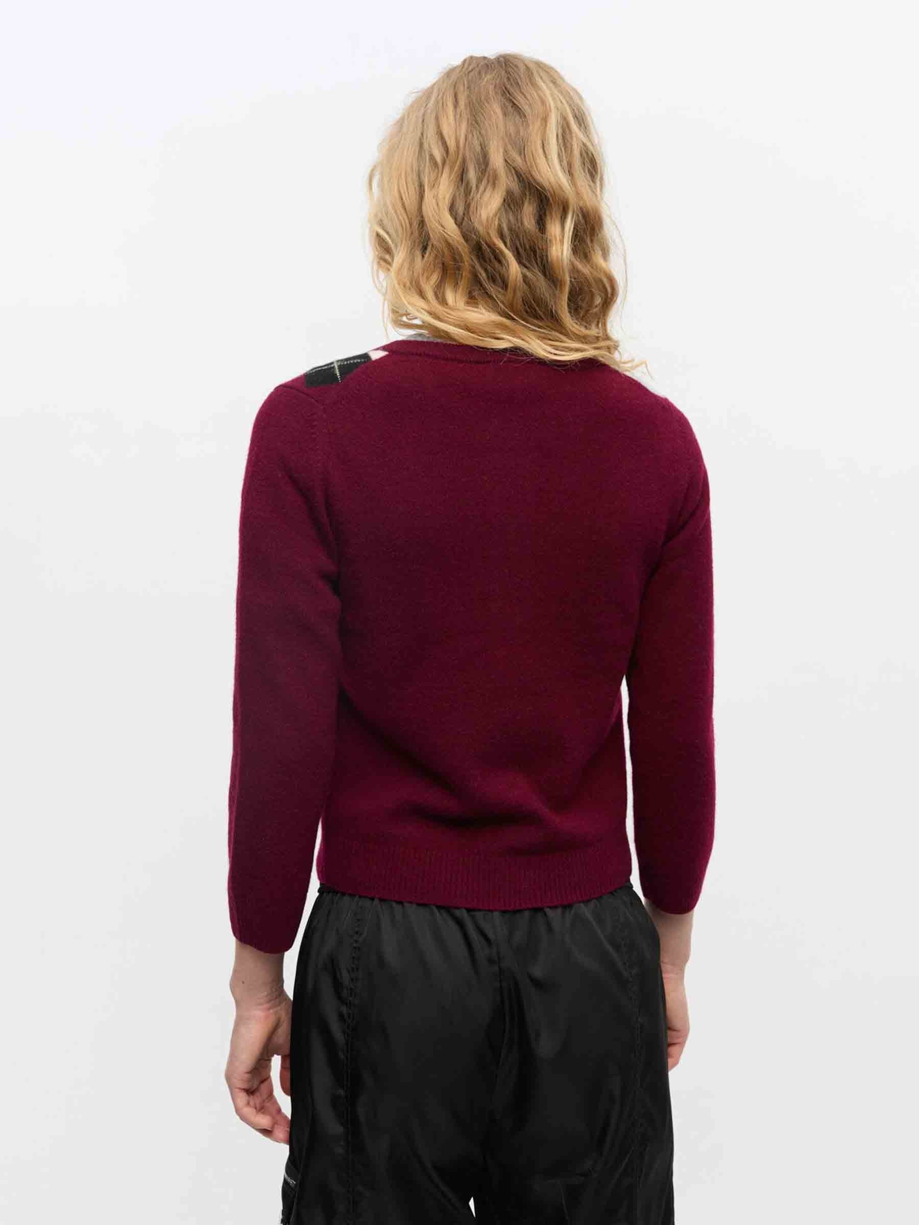 BURGUNDY CHECK CARDIGAN - 4