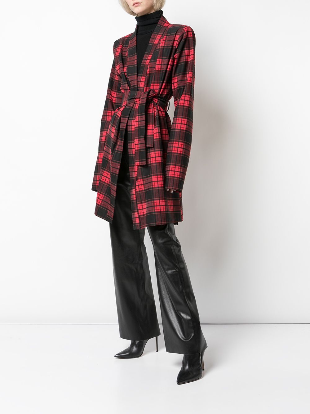 plaid belted coat - 3