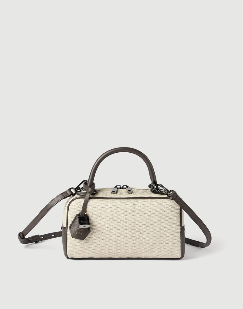 Explorer small Boston bag in techno raffia and leather 1