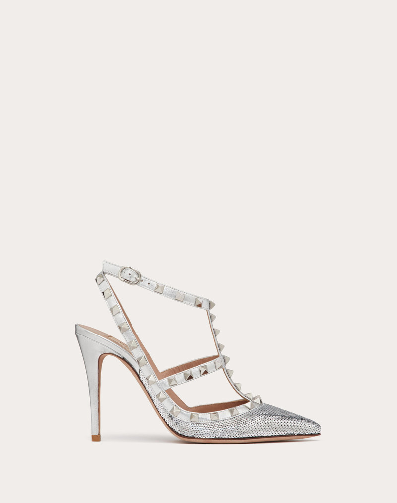 ROCKSTUD PUMP WITH SEQUIN EMBROIDERY AND STRAPS 100MM - 1