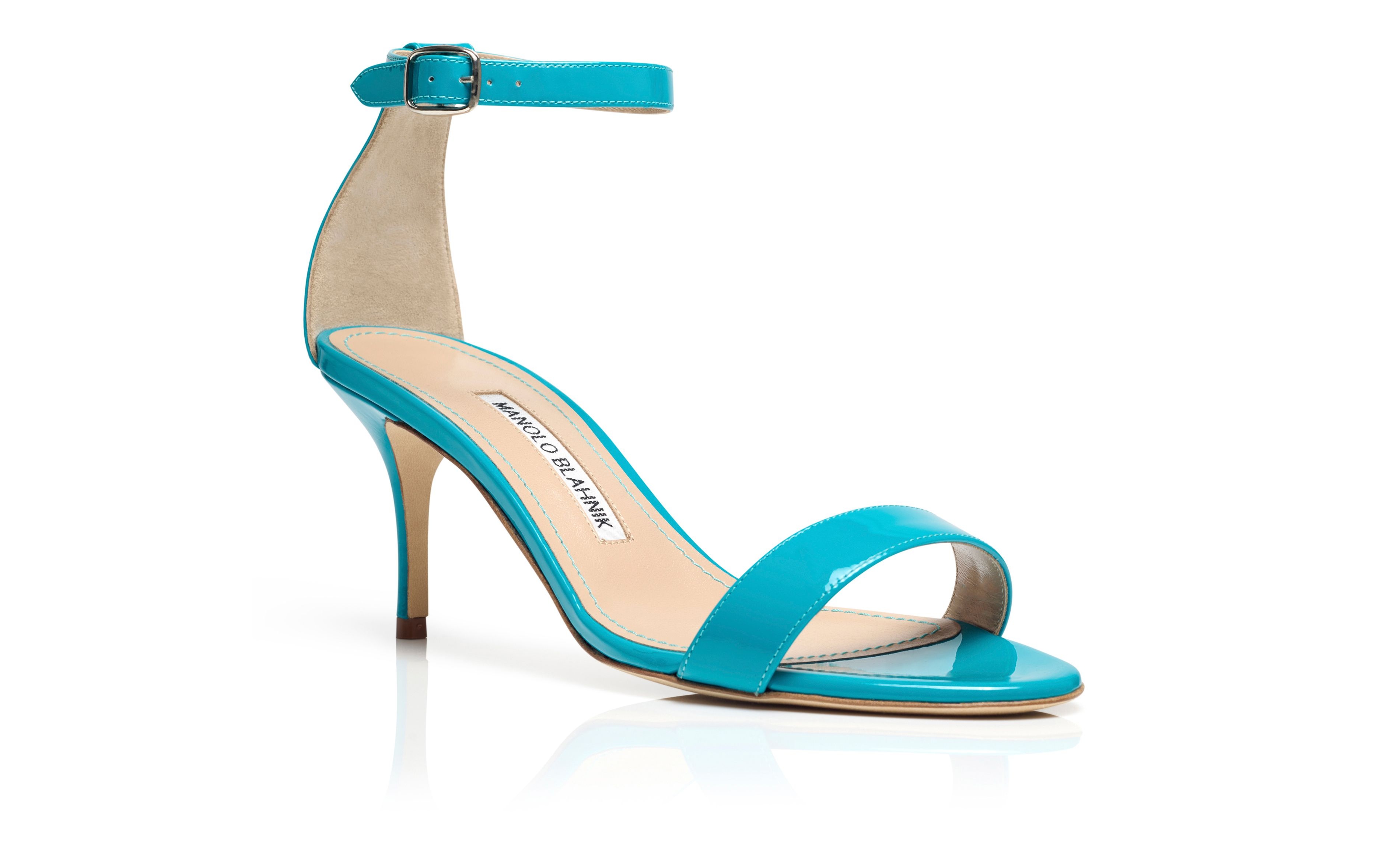 Turquoise Patent Leather Ankle Strap Sandals - 3