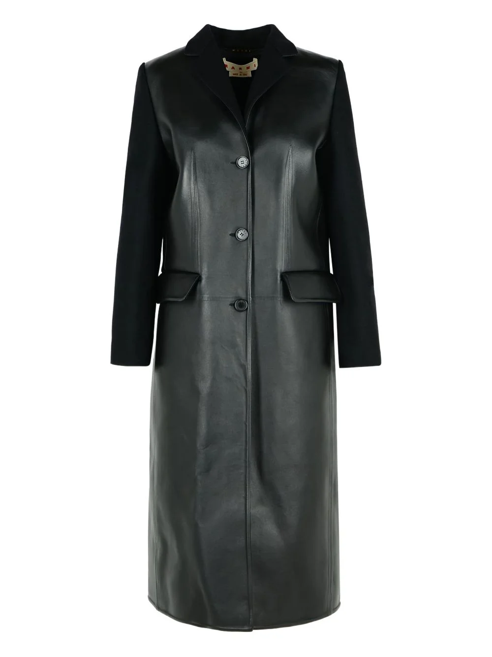 wool-panel leather coat - 1
