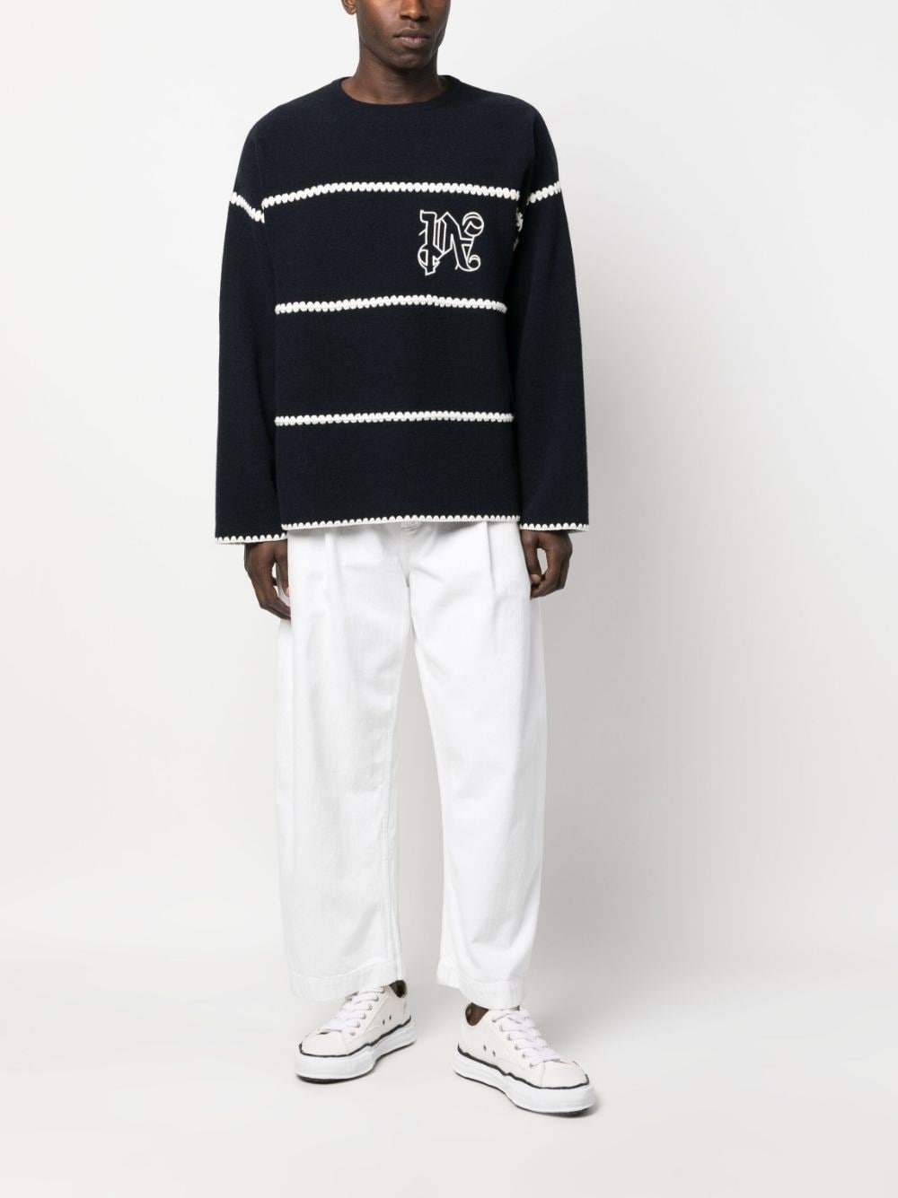 embroidered-monogram striped jumper - 2