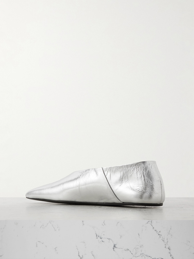 Metallic Textured-leather Ballet Flats 3