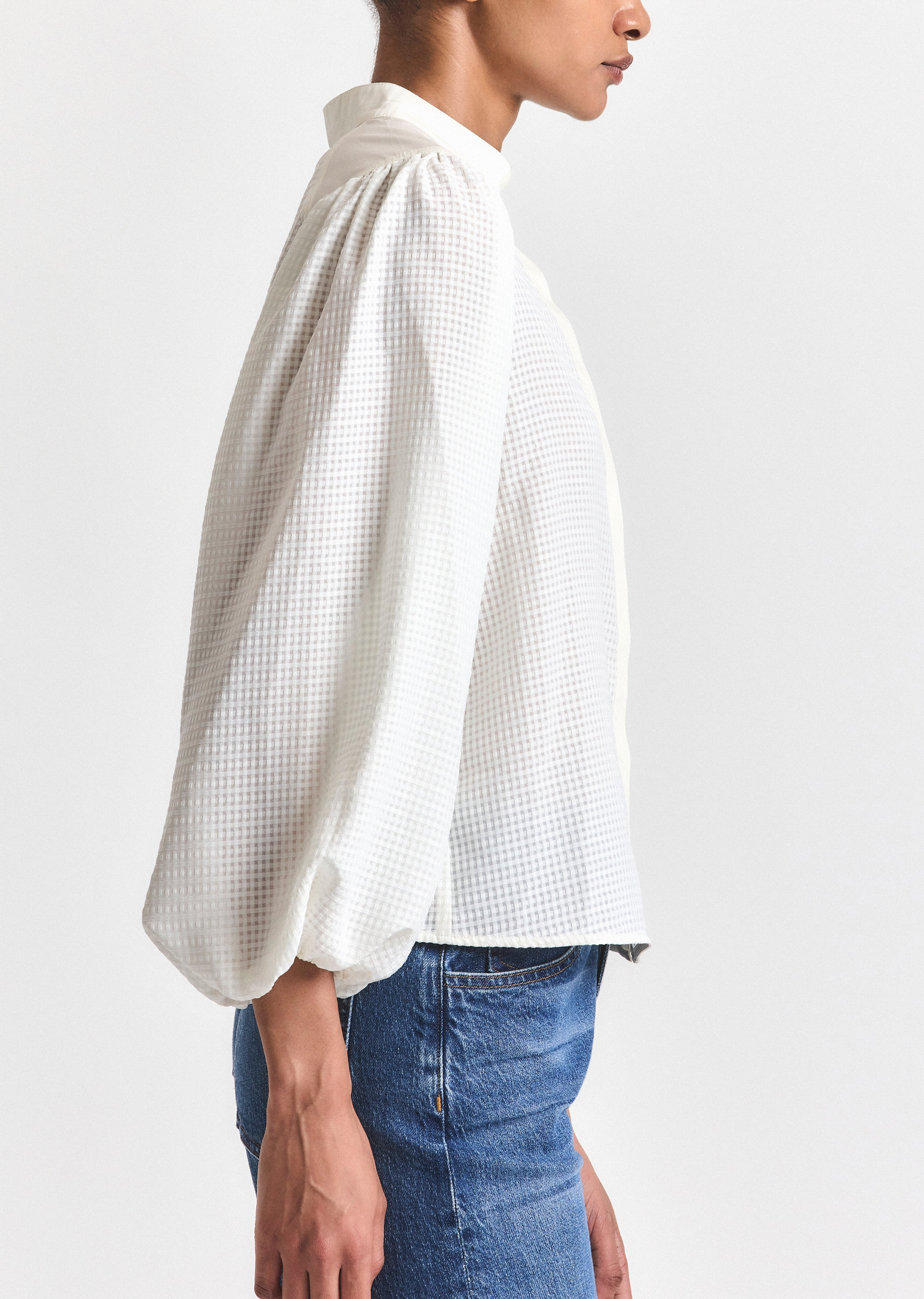 DIANNE MINI GRID GEORGETTE VOLUME SLEEVE BLOUSE - 4