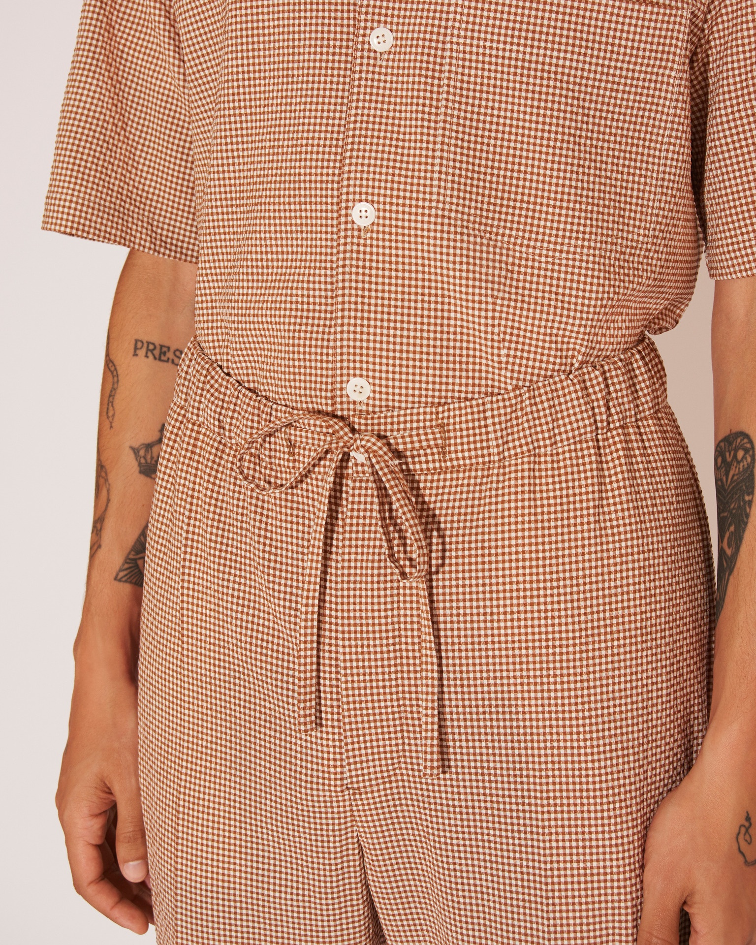 JAIN - Vichy-seersucker tile print pants - Brown&Creme - 5