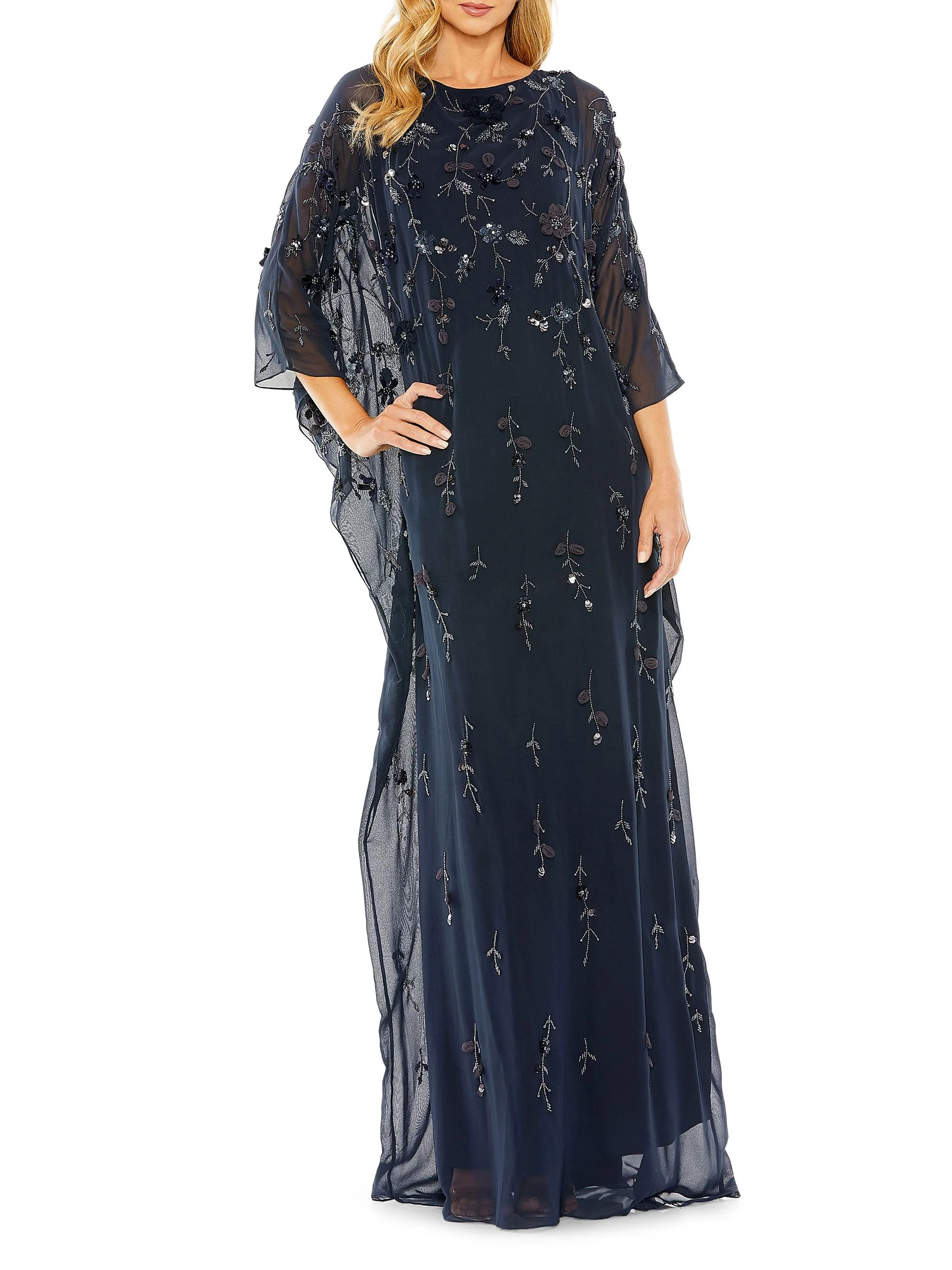 Women's Embellished Trapeze Dress - Midnight - 1