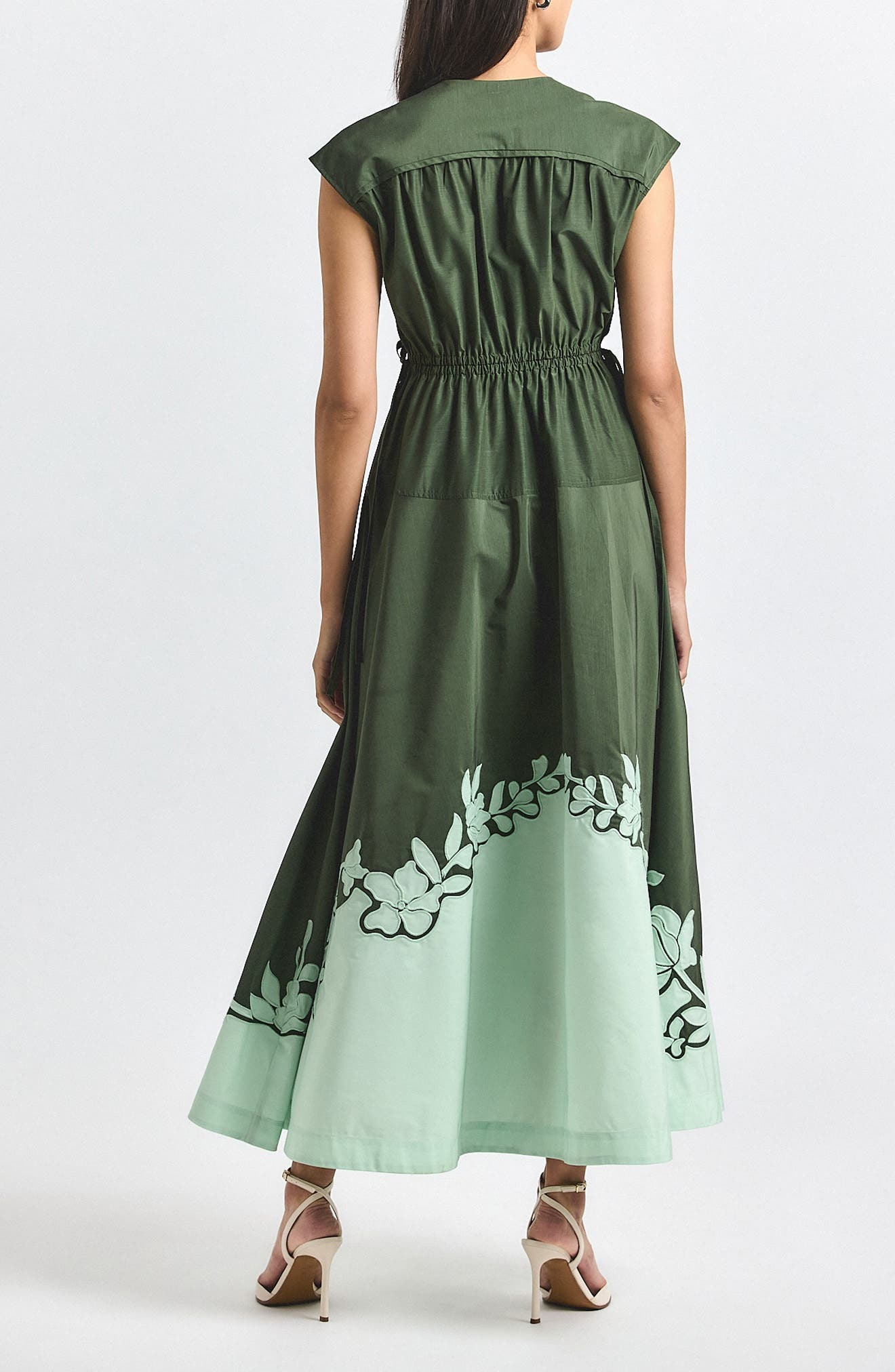 Derek Lam 10 Crosby Nara Placed Floral Appliqué Poplin Dress in Fatigue-Seafoam at Nordstrom - 2