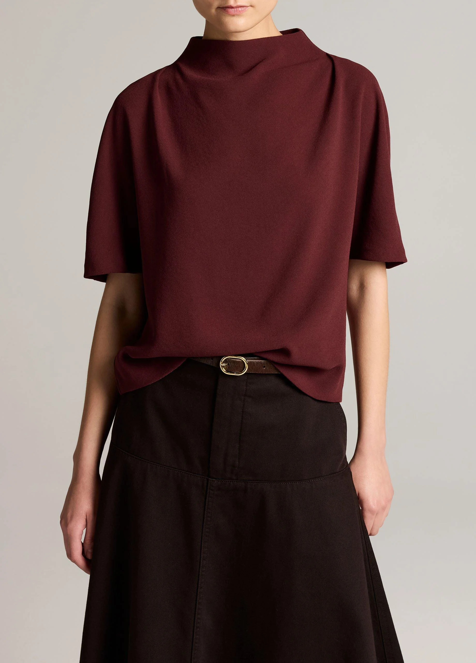 Draped Crepe Funnel-Neck Top - 1
