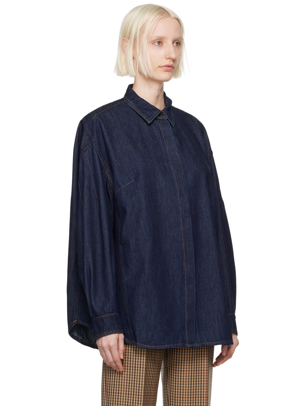 Navy Darted Denim Shirt - 2