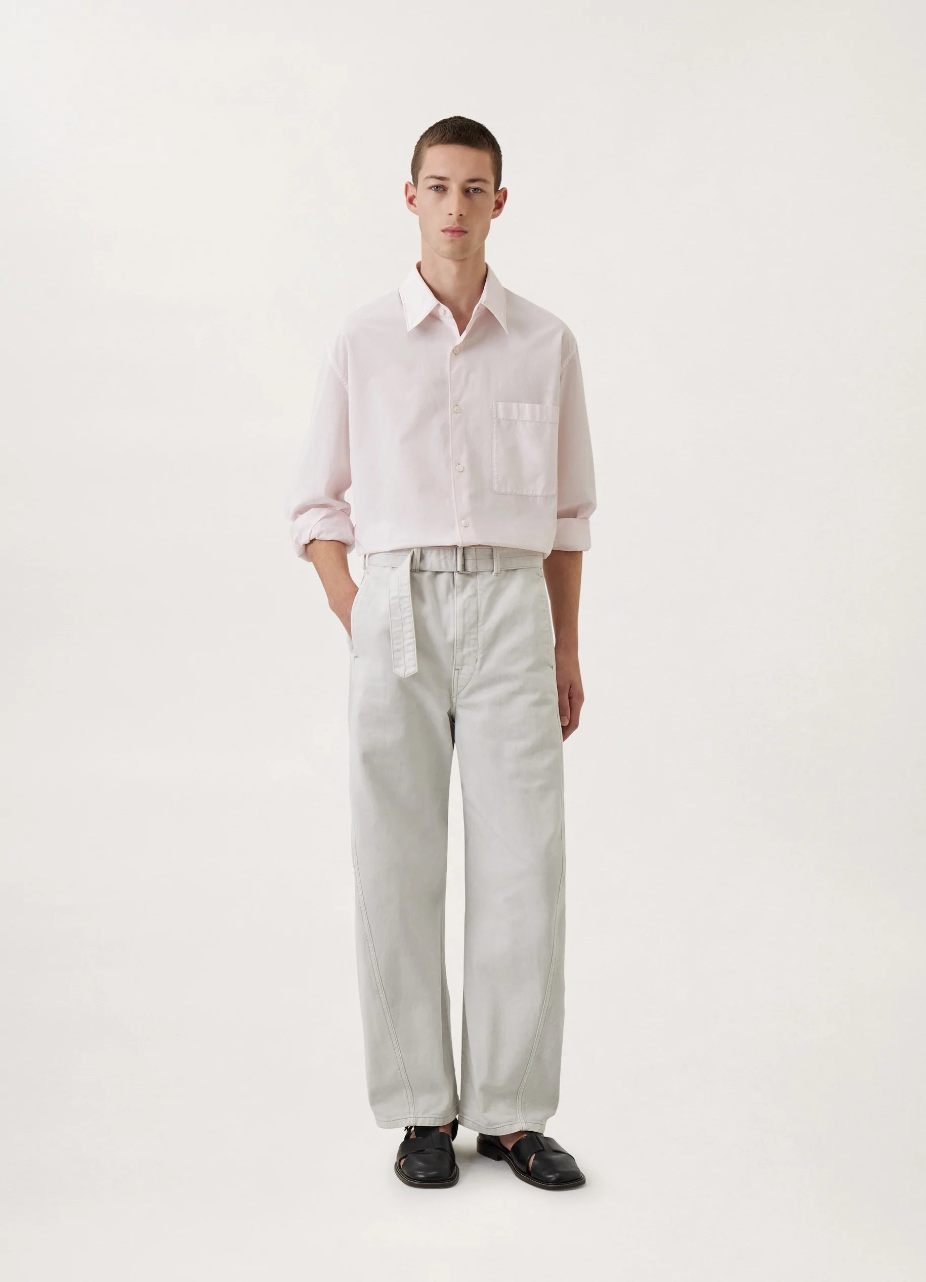 Espresso Twisted Belted Pants in Garment Dyed Denim | LEMAIRE