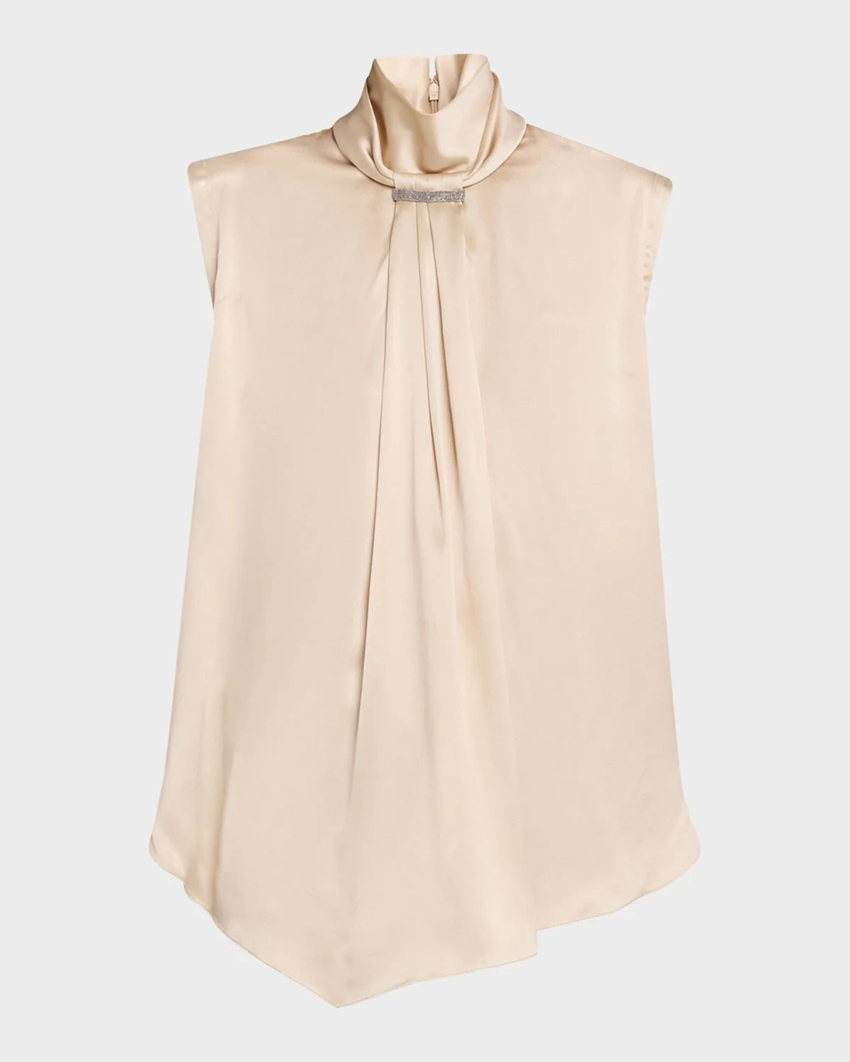 Sleeveless Silk Turtleneck Blouse w/ Monili - 1