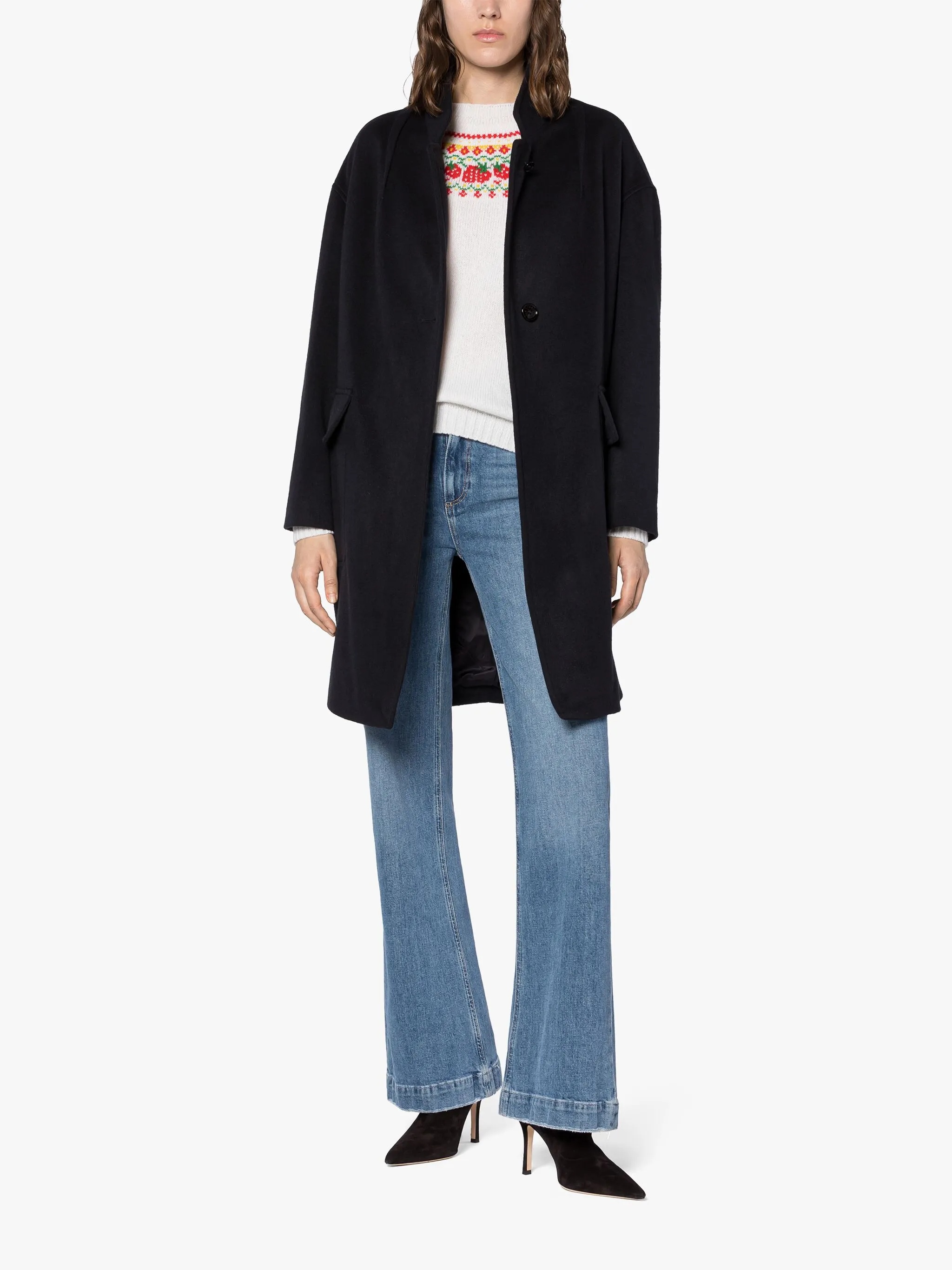 FREDDIE NAVY WOOL & CASHMERE COCOON COAT - 2