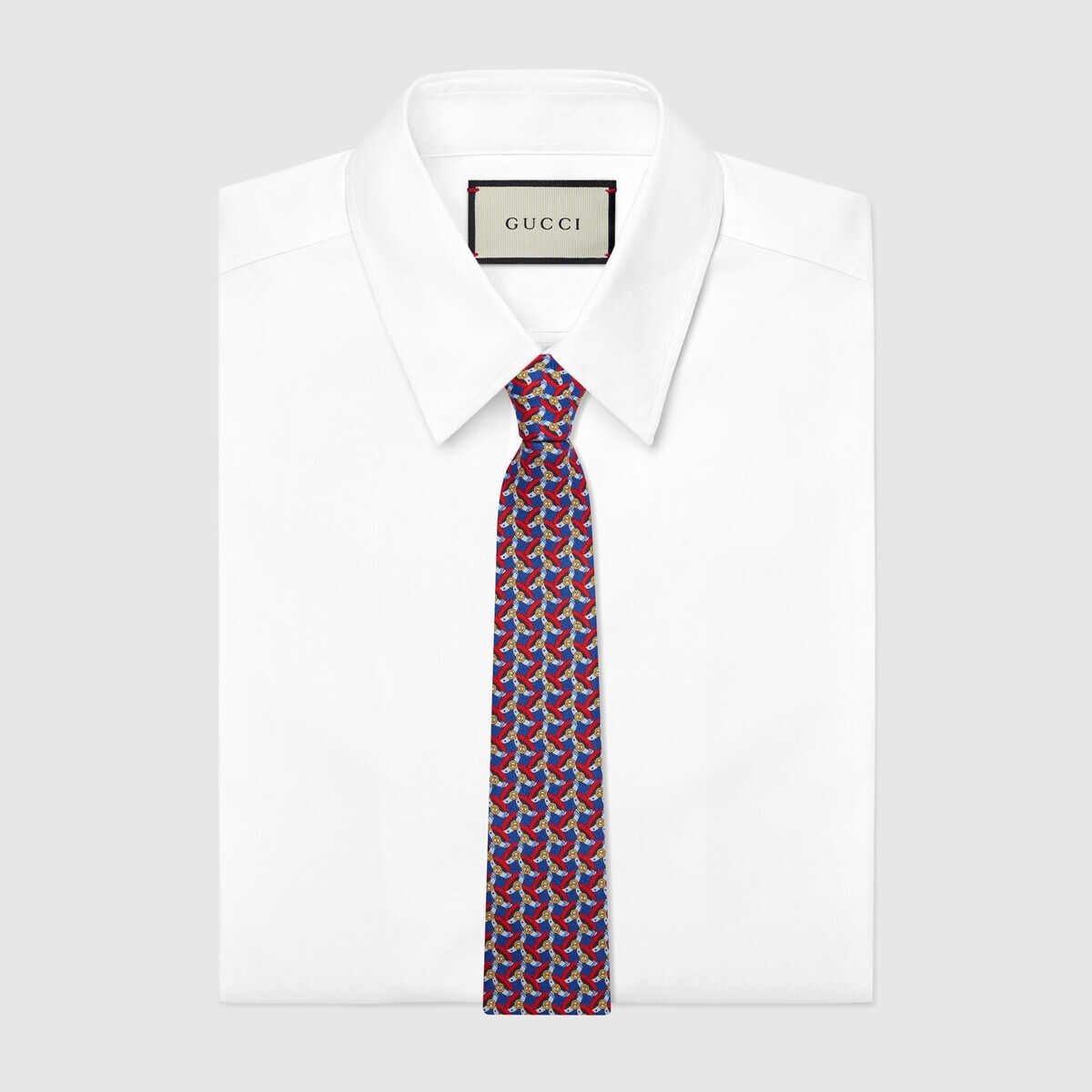 Round Interlocking G belts print silk tie - 2
