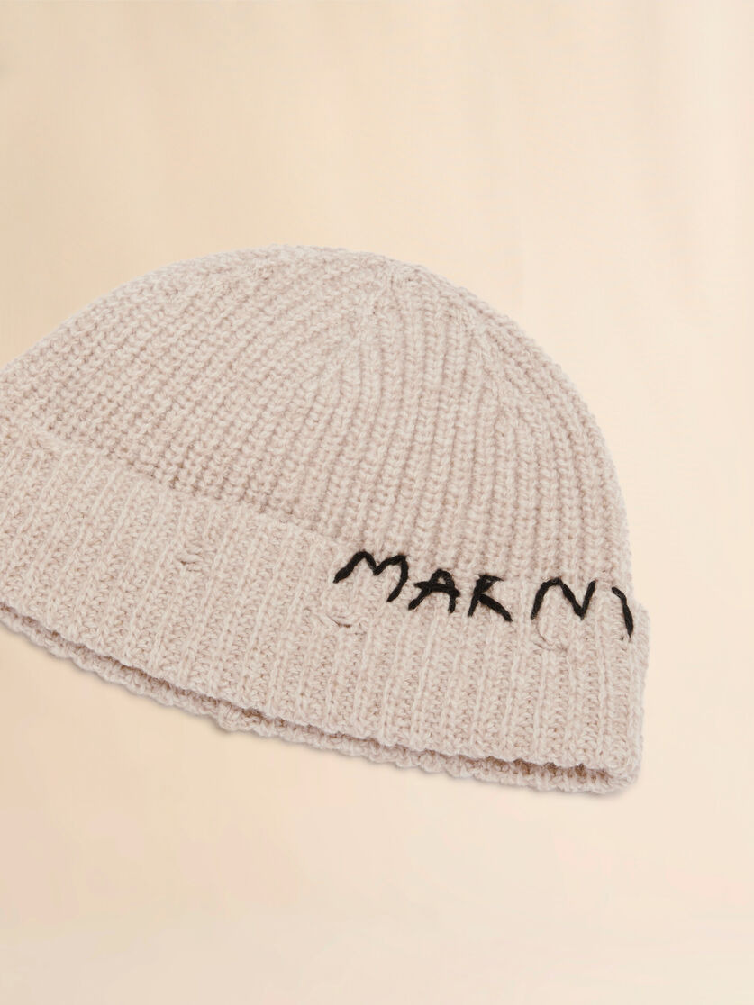 BEIGE WOOL BEANIE WITH MARNI MENDING EMBROIDERY - 4