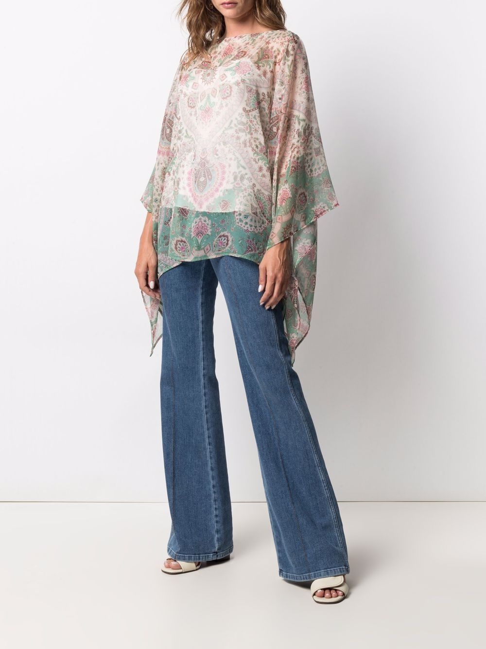 paisley-print chiffon poncho - 2