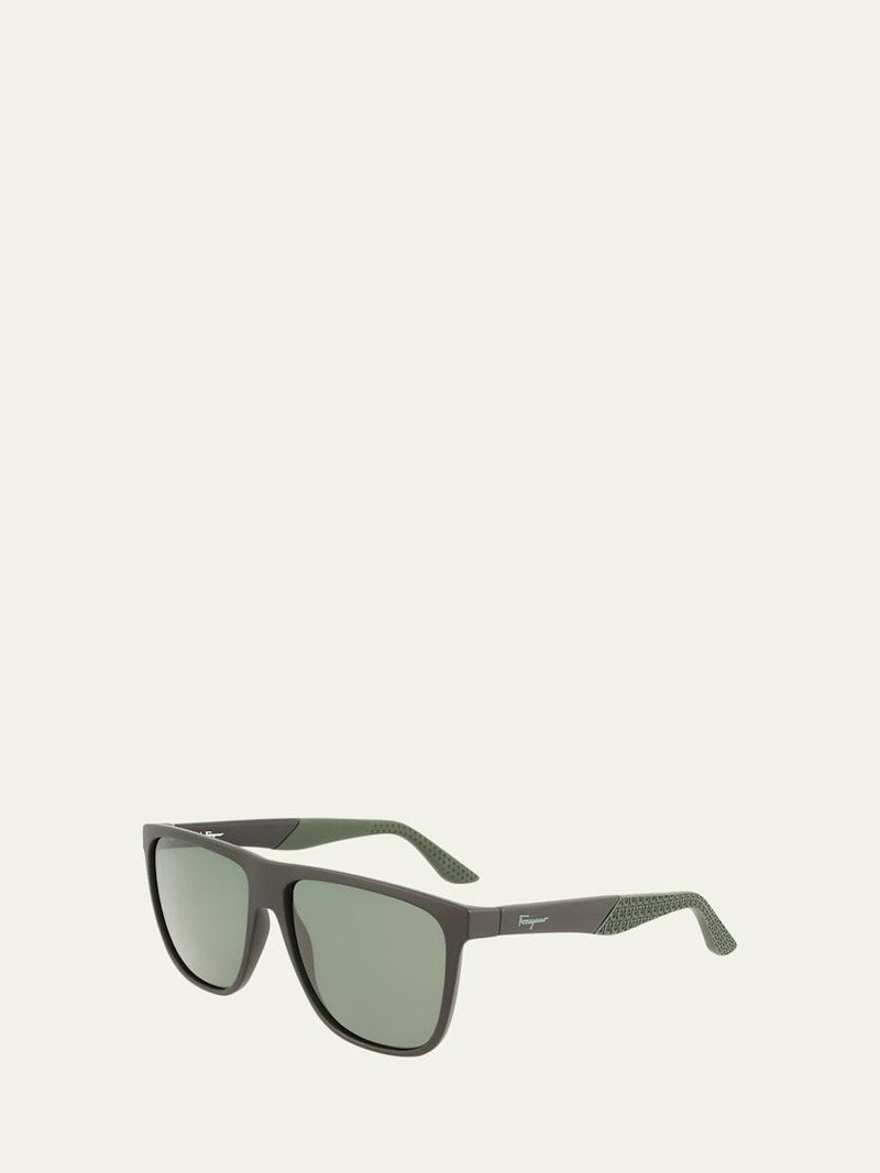 FERRAGAMO Men's Gancini Flat-Top Navigator Sunglasses outlook