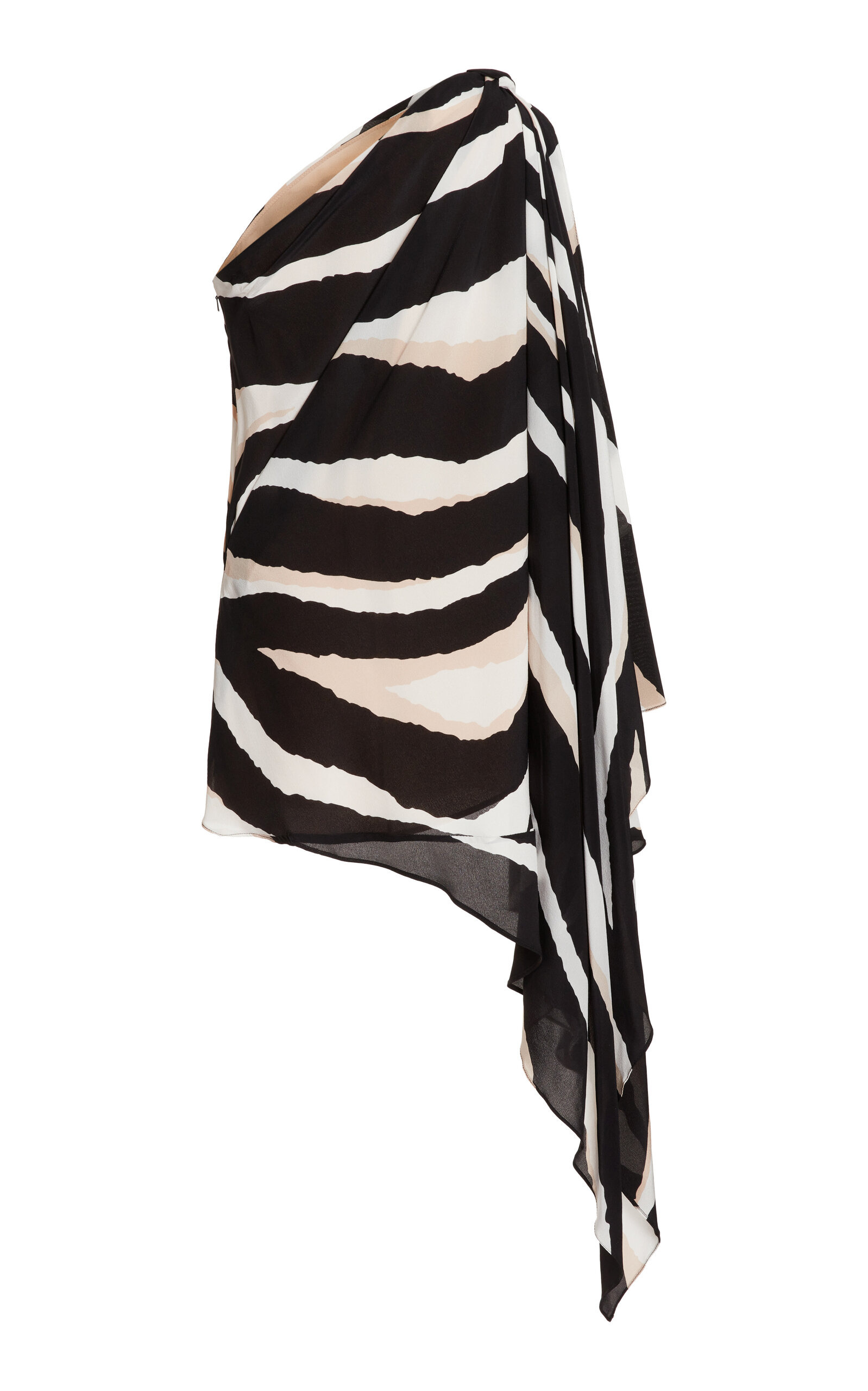 Zebra-Print One-Shoulder Cape Maxi Top black/white - 3