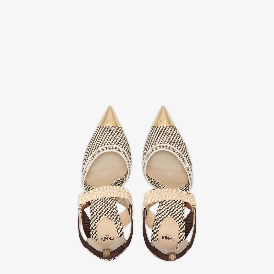 High-heeled slingbacks in beige houndstooth fabric - 4