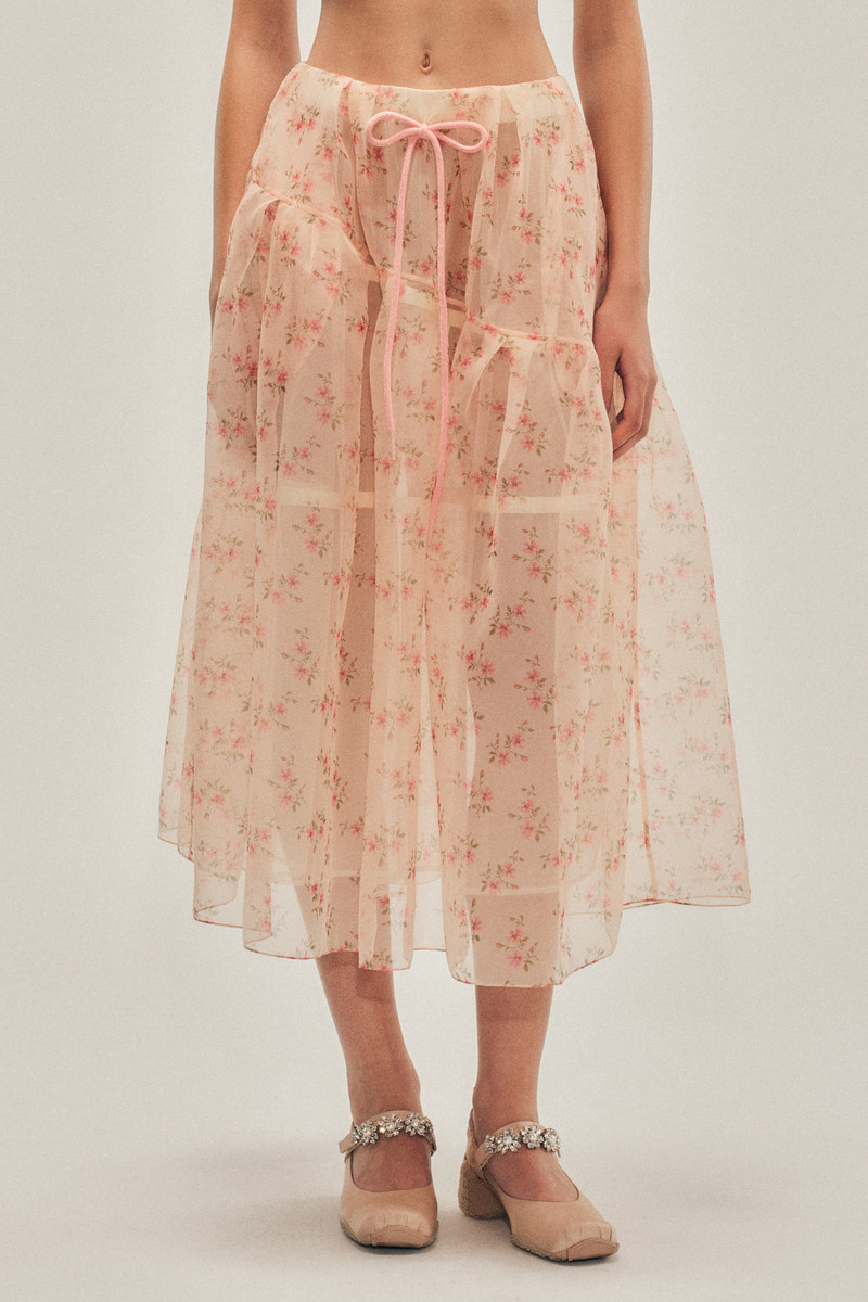Sheer Overlay Long Flounce Skirt 4