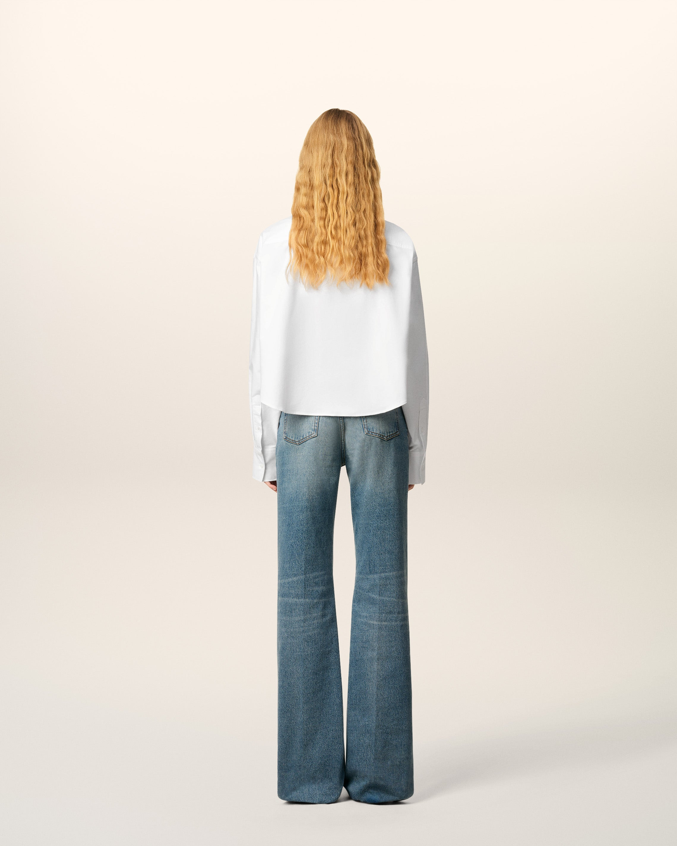 WHITE COTTON AMI DE COEUR CROPPED OVERSIZED SHIRT - 6