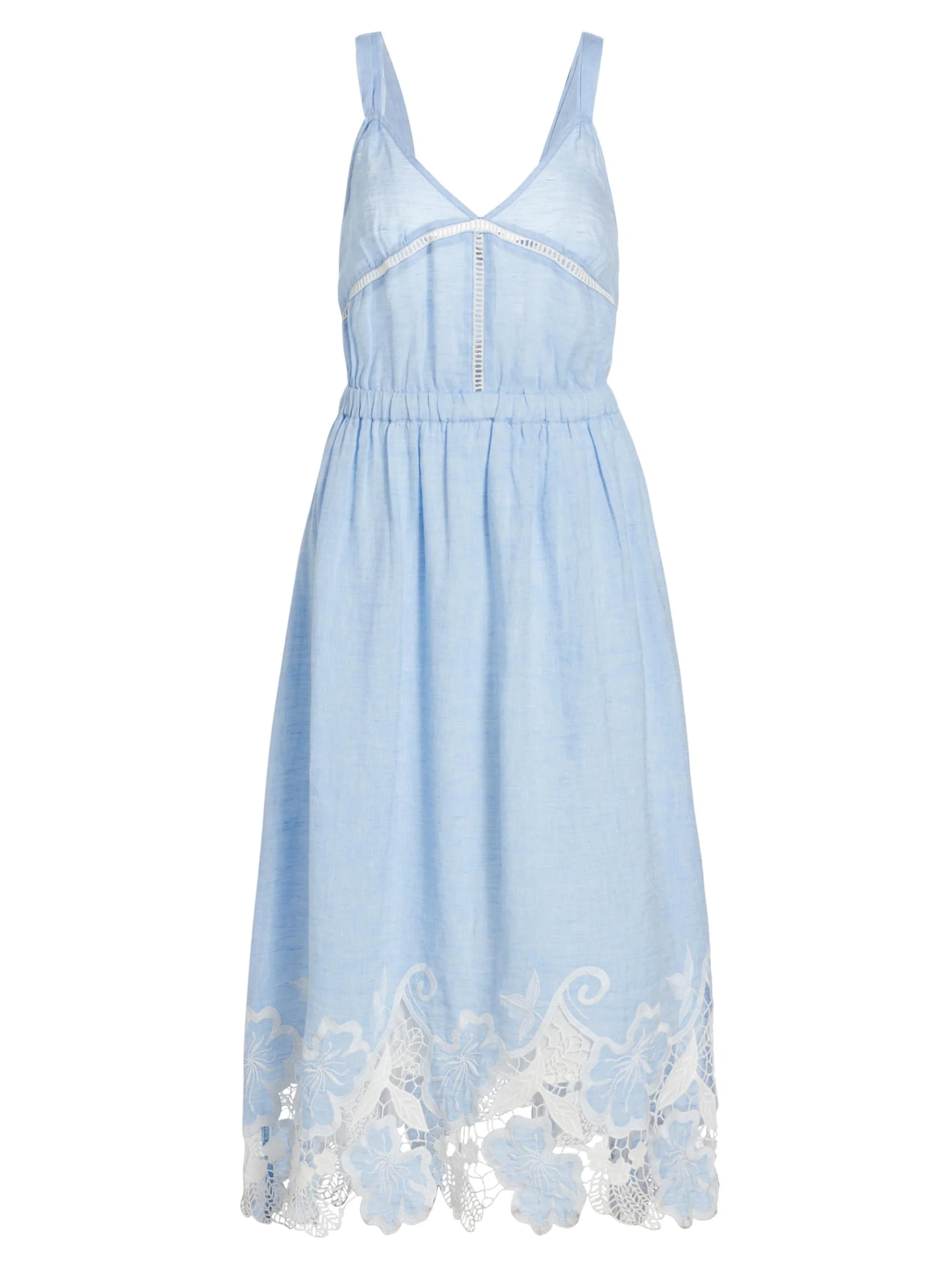 Women's Aubriella Linen Lace-Trimmed Midi-Dress - Chambray Embroidered Boho - 1